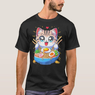 Kawaii Cat Japanese Anime Manga Cat Ramen T-Shirt