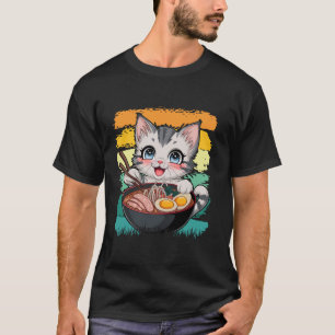 Kawaii Cat Japanese Anime Manga Cat Ramen T-Shirt