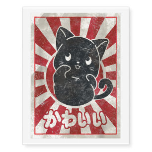 Kawaii Cat Japanese Black Anime Cat Lover Temporary Tattoos