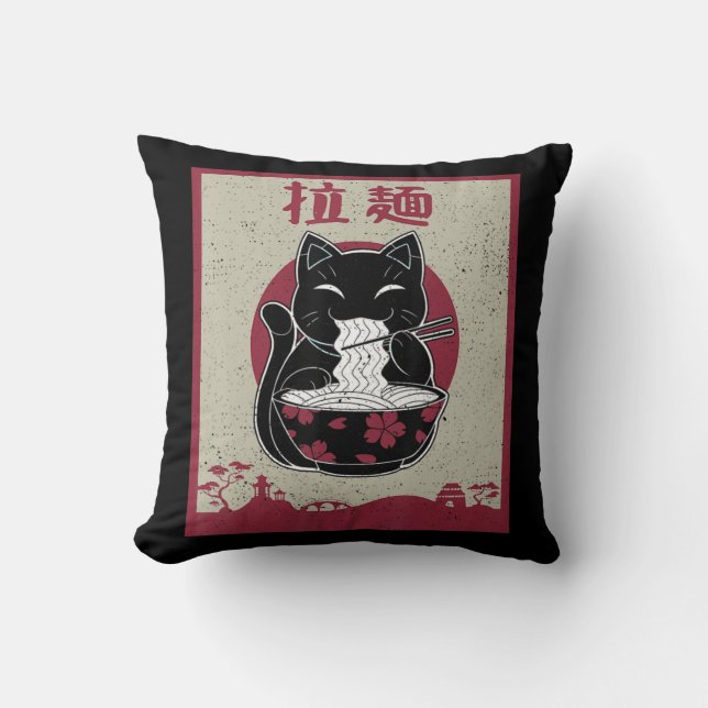 Kawaii Cat Japanese Black Anime Gift Girls Officia Throw Pillow (Front)