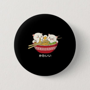 Kawaii Cat Japanese Tokyo Anime Cat Ramen T Shirt  Button