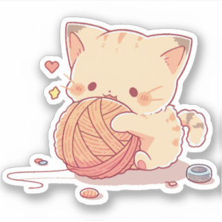 Kawaii Cat Love Wool Ball Sticker