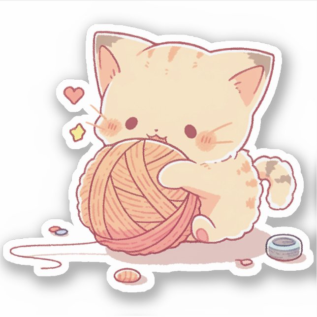 Kawaii Cat Love Wool Ball Sticker (Front)