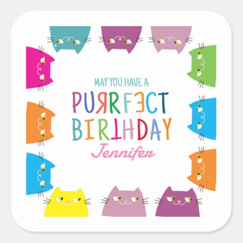 Kawaii Cat Lover Birthday Square Sticker