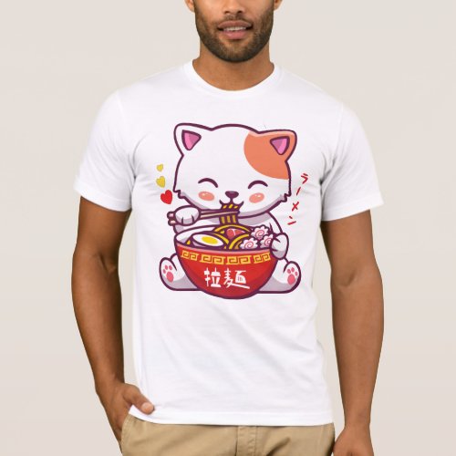Kawaii Cat loves Ramen  Anime Kitty eating Ramen  T_Shirt