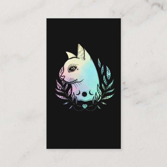 Kawaii Cat Moon Wicca Pastel Goth Kitten Crescent Business Card (Front)