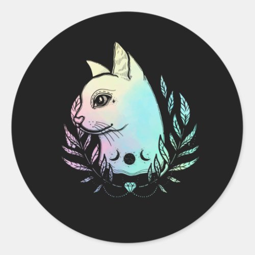 Kawaii Cat Moon Wicca Pastel Goth Kitten Crescent Classic Round Sticker