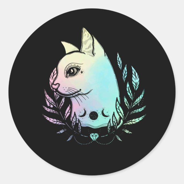 Kawaii Cat Moon Wicca Pastel Goth Kitten Crescent Classic Round Sticker (Front)