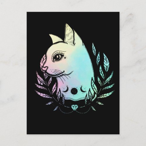 Kawaii Cat Moon Wicca Pastel Goth Kitten Crescent Postcard