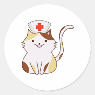 Kawaii Cat Nurse Classic Round Sticker