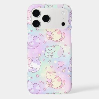 Kawaii Cat Pastel Rainbow Heart Pattern iPhone 17 Pro Max Case