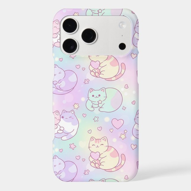 Kawaii Cat Pastel Rainbow Heart Pattern Iphone Case (Back)