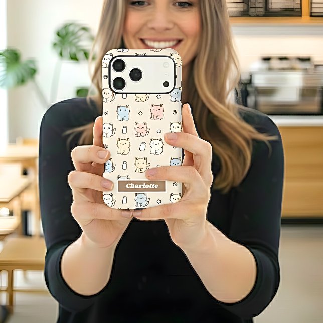 Kawaii Cat Pattern Custom Name Case-Mate iPhone Case (Creator Uploaded)