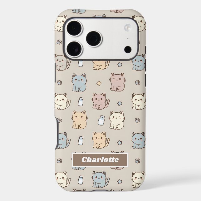 Kawaii Cat Pattern Custom Name Iphone Case (Back)