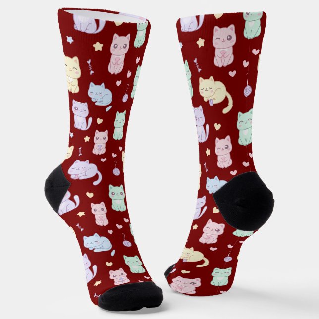Kawaii Cat Pattern Socks (Angled)