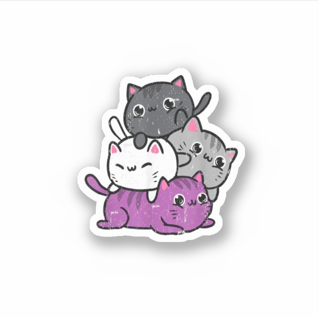 Kawaii Cat Pile Ace Pride Vintage  Sticker (Front)