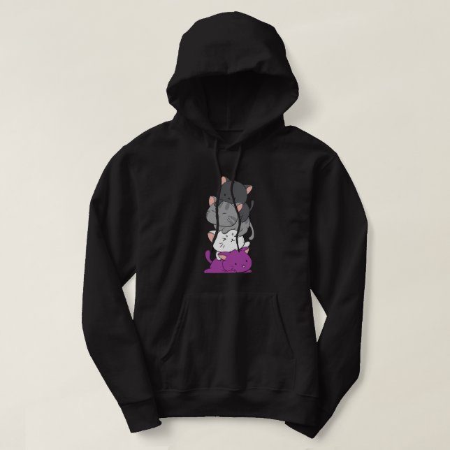 Kawaii Cat Pile Anime  - Asexual Pride Flag Kitten Hoodie (Design Front)