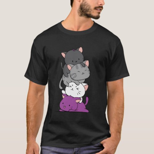 Kawaii Cat Pile Anime Asexual Pride Flag Kittens T_Shirt