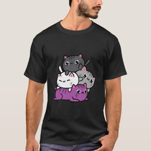 Kawaii Cat Pile Asexual Pride T_Shirt