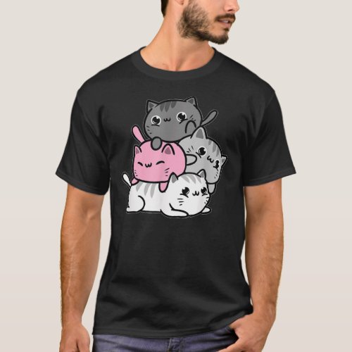 Kawaii Cat Pile Demigirl Pride T_Shirt