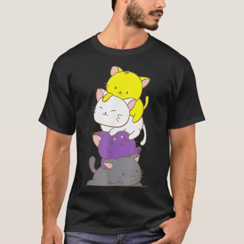 Kawaii Cat Pile  LGBTQ Non Binary Pride Flag Kitte T_Shirt