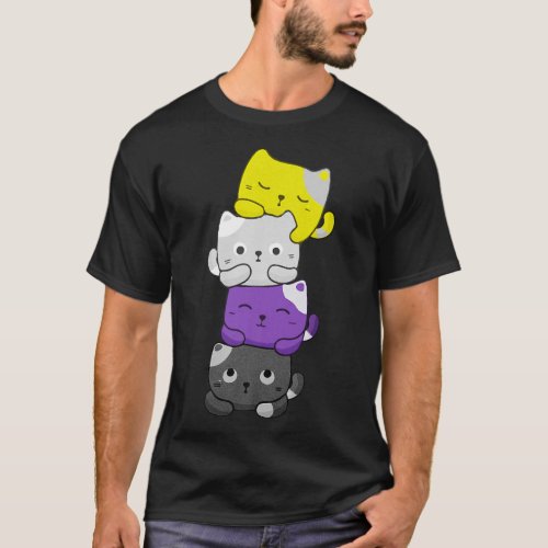 Kawaii Cat Pile T_shirt LGBTQ Non Binary Pride Fla