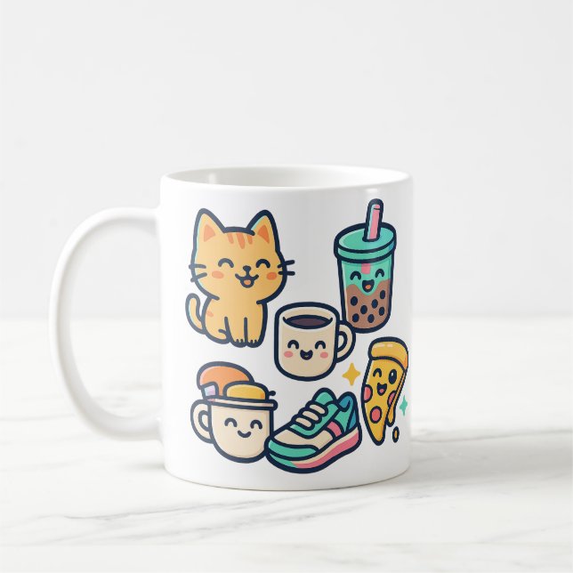 Kawaii Cat Pizza Bubble Tea Coffee – Cute Mug Desi (Left)