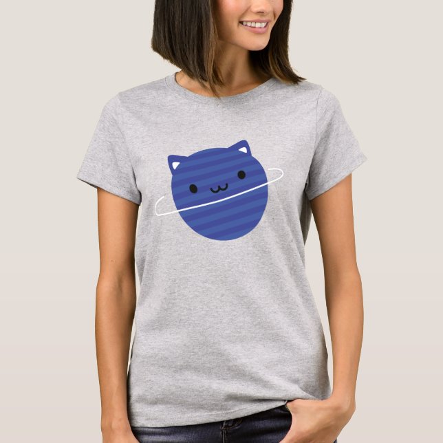Kawaii Cat Planet in Space T-Shirt (Front)