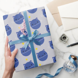 Kawaii Cat Planets in Space Wrapping Paper