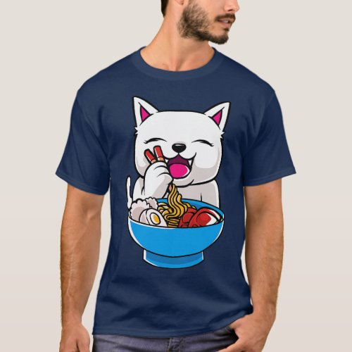 Kawaii Cat Ramen Bowl Funny  Noodles Kitty T_Shirt