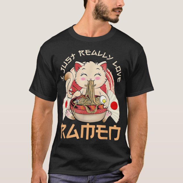 Kawaii Cat Ramen Japanese Black Anime Gift Girls B T-Shirt (Front)
