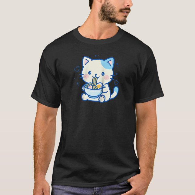 Kawaii Cat Ramen Japanese Cute Aesthetic Anime Gir T-Shirt (Front)