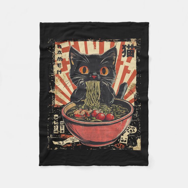 Kawaii Cat Ramen Noodle Funny Japanese Anime Manga Fleece Blanket (Front)