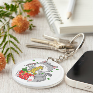 Kawaii Cat Ramen Noodle Funny Pet Cat Keychain