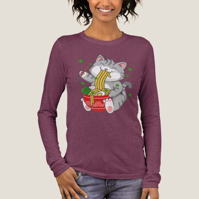 Kawaii Cat Ramen Noodle Funny Pet Cat Tri-Blend Shirt (Front)