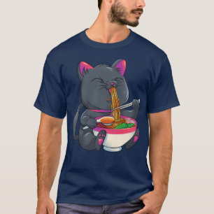 Kawaii Cat Ramen Noodles Cute Kitten Japanese Anim T-Shirt