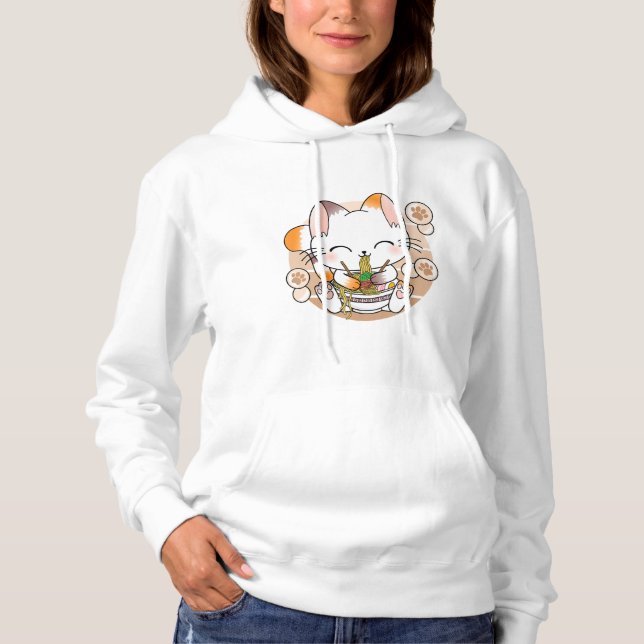 Kawaii Cat Ramen Noodles Otaku Japanese Anime Neko Hoodie (Front)