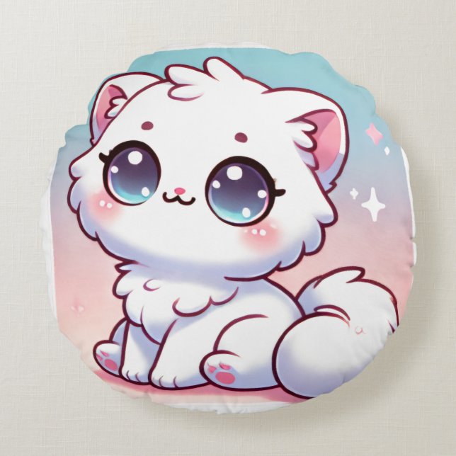  Kawaii Cat round Pillow (Front)