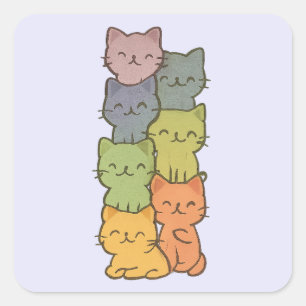 Kawaii Cat Stack Watercolor Pastel Sticker