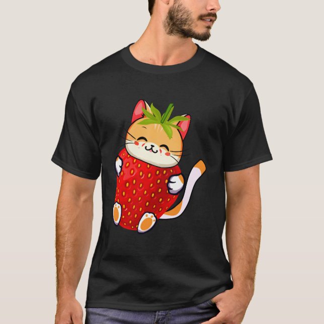 Kawaii Cat Strawberry Milk Japanese Anime T-Shirt (Front)