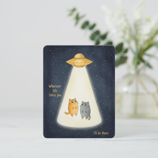 Kawaii Cat UFO Valentine Card for Loved Partners (Standing Front)