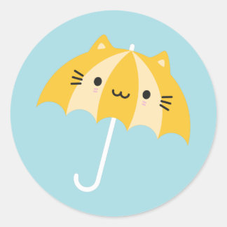 Kawaii Cat Umbrella Classic Round Sticker