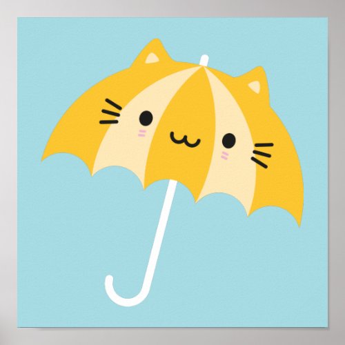 Kawaii Cat Umbrella Poster