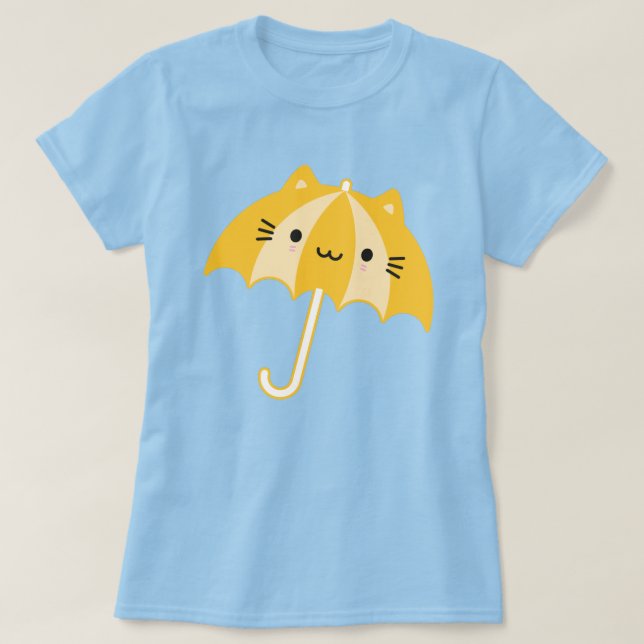 Kawaii Cat Umbrella T-Shirt (Design Front)