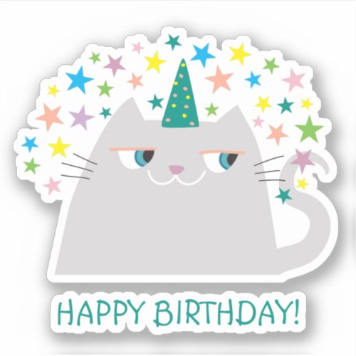 Kawaii Cat Unicorn Birthday  Sticker