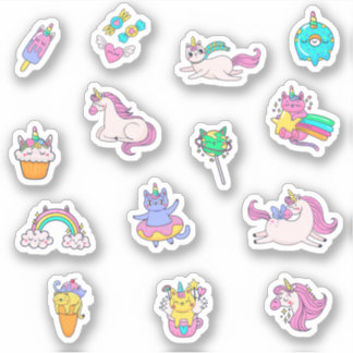 Kawaii Cat Unicorn Rainbow Colorful Birthday Sticker