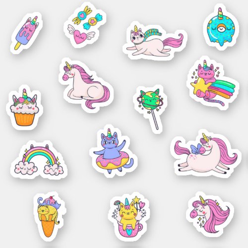 Kawaii Cat Unicorn Rainbow Colorful Birthday Sticker