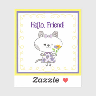 Kawaii Cat Winking Hello Friend Sticker