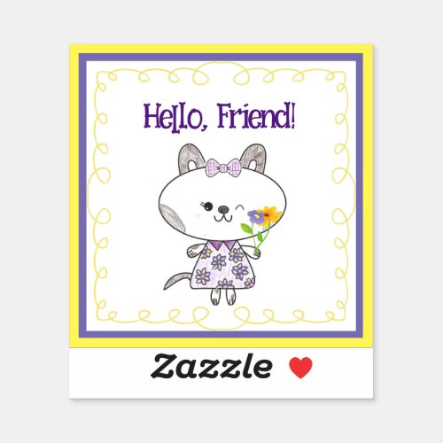 Kawaii Cat Winking Hello Friend Sticker