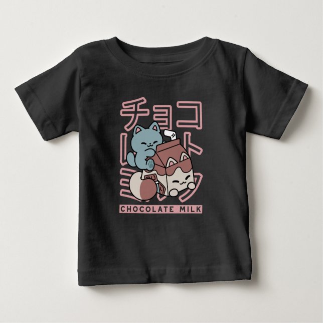 Kawaii Cat with Chocolate Milk – Japanese Pop Art  Baby T-Shirt (Front)